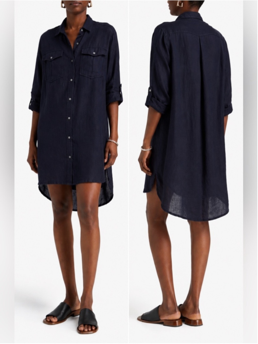 JAMES PERSE Swing Lagenlook linen shirt dress in dark navy
